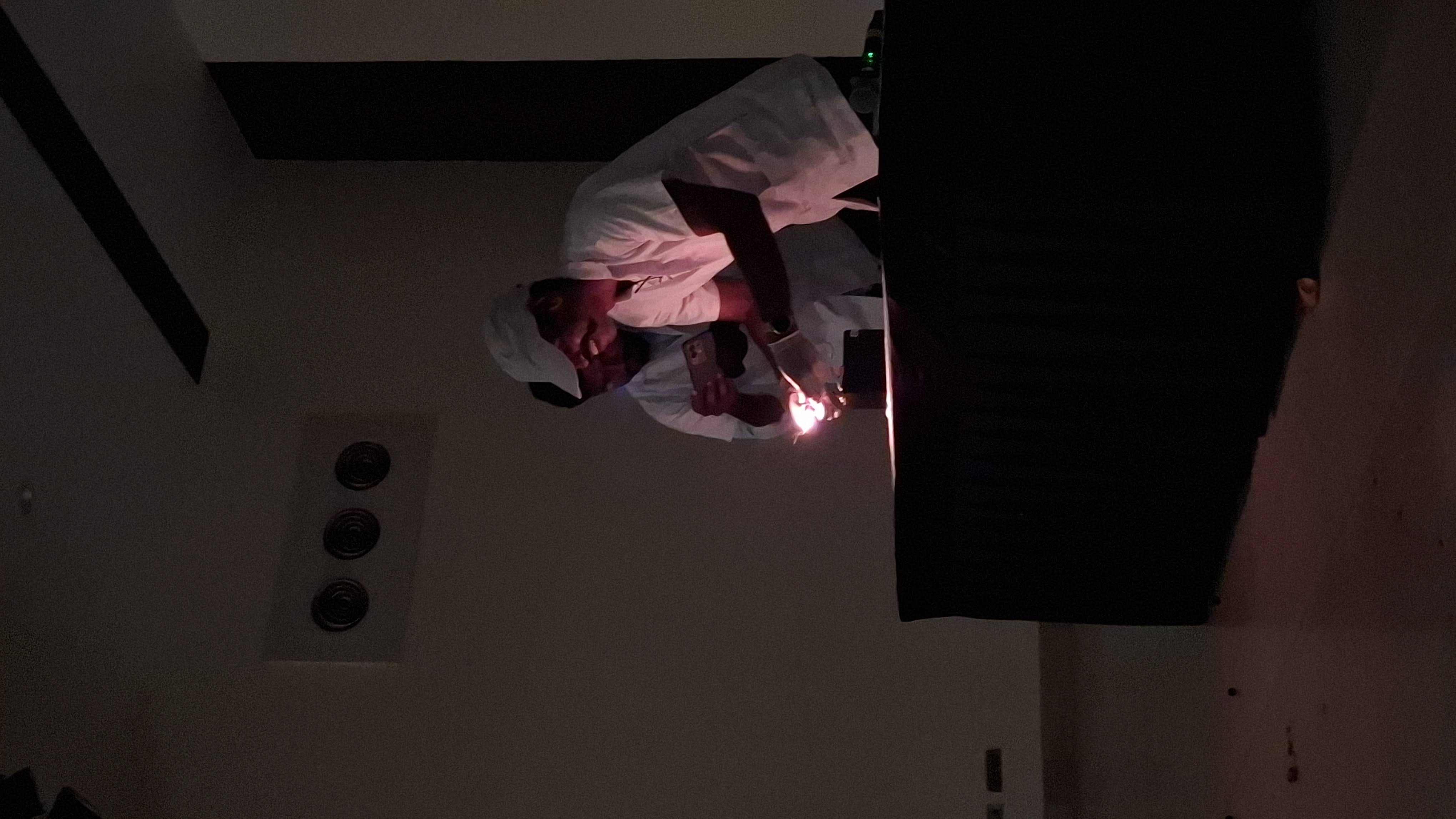 Sami creating a pencil bulb with 12V battery